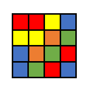 A magic cube that has 16 squares, three of which are yellow.