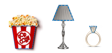 A popcorn container, a lampshade, and a diamond on a ring