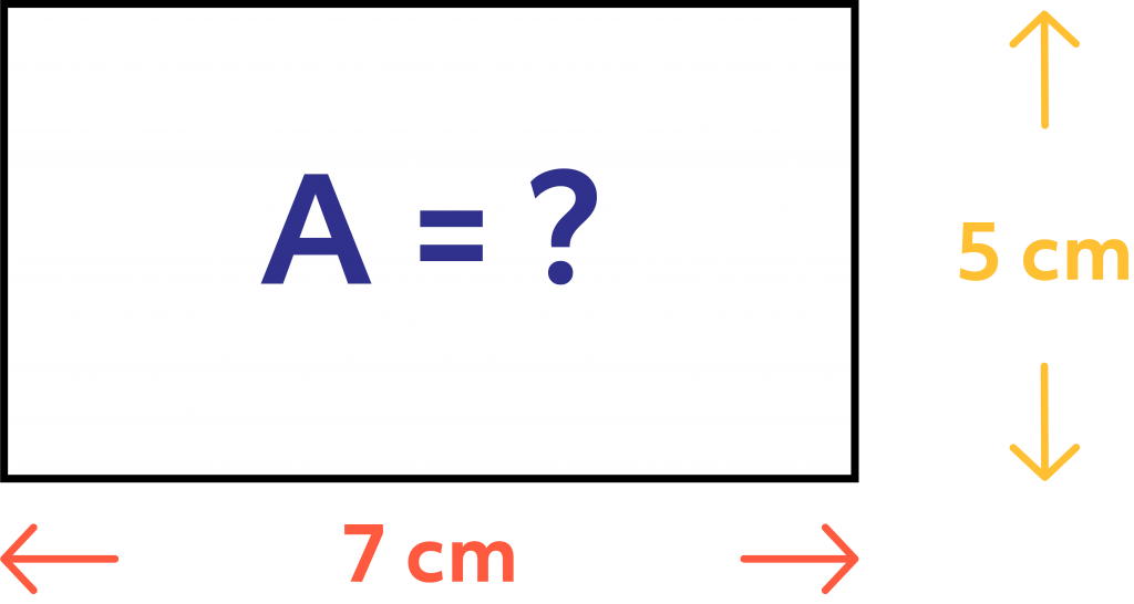 A rectangle with a width of 5 cm, a length of 7 cm, and an unknown area